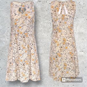 Anthropologie Cream Floral Midi Dress with Yellow & Gray Accents